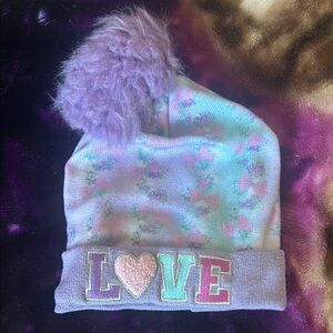💕LOVE💕Purple and Pink Pom-Pom Hat with Folded Brim